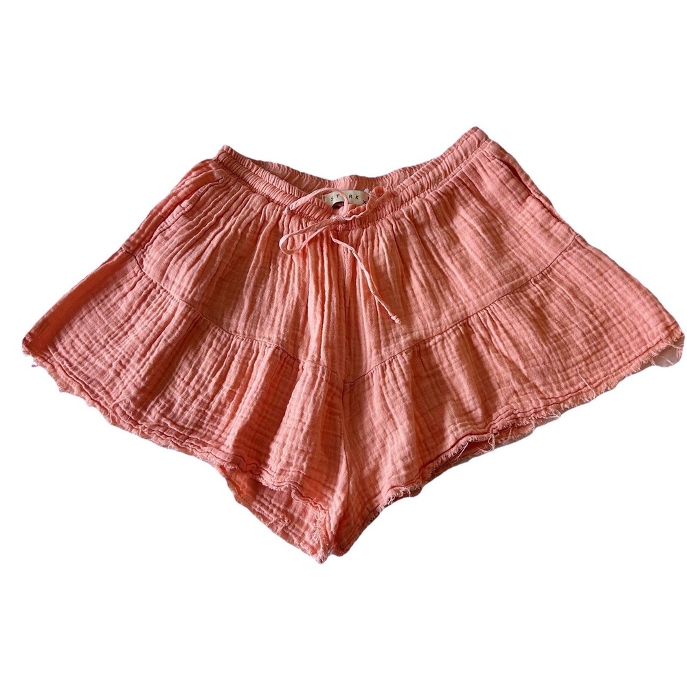 STARK Coral Gauze Tiered Drawstring Shorts Size S Beach Vacation Loungewear